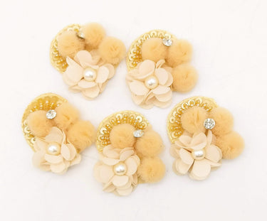 Hand Embroidered Beige And White Floral Applique, 2 Pcs